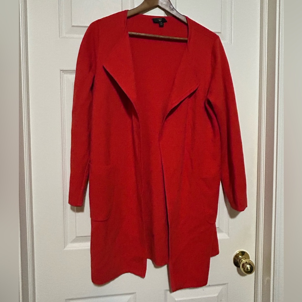 J. Crew Red Coatigan Cotton Wool Blend